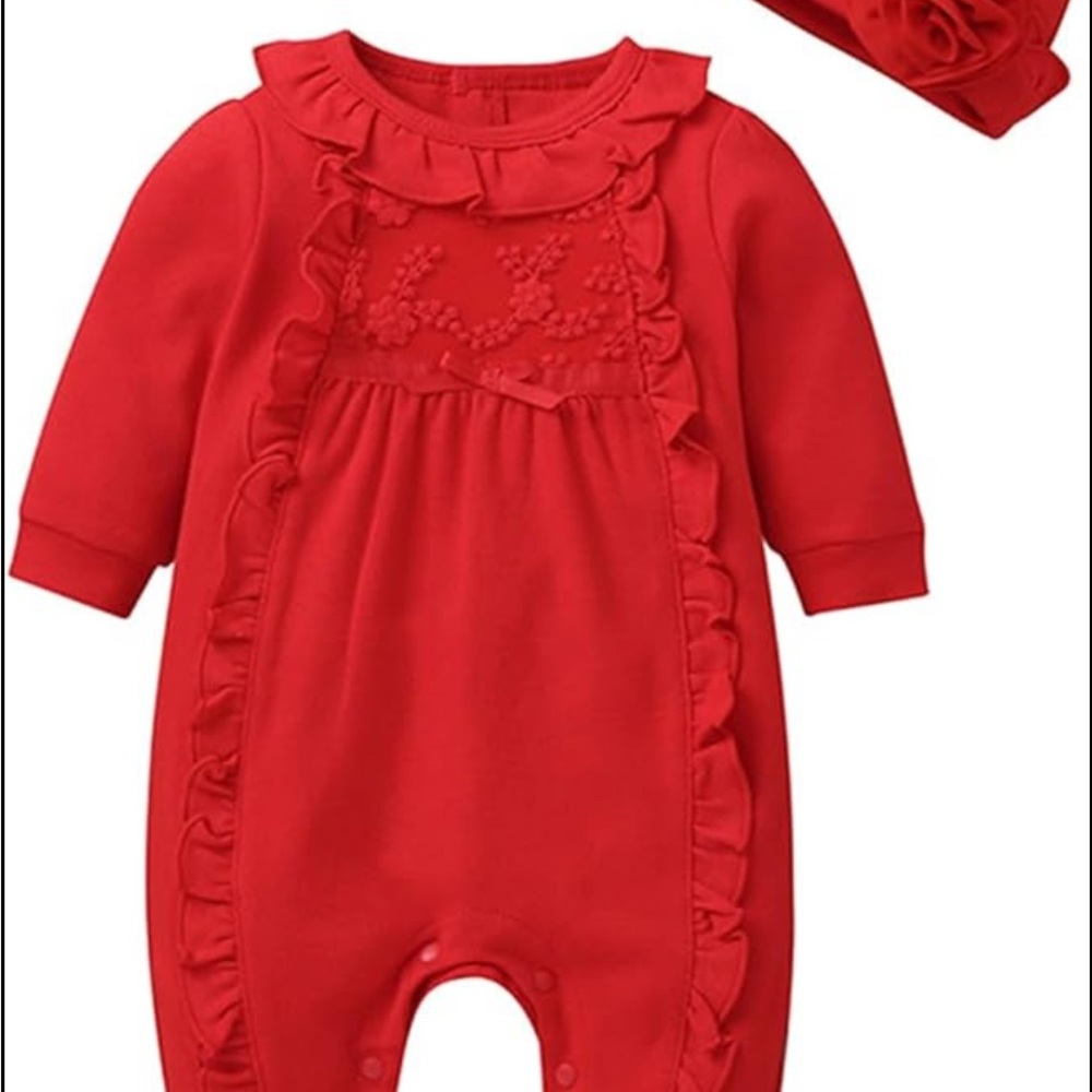 PatPat Red Ruffle Baby Footie